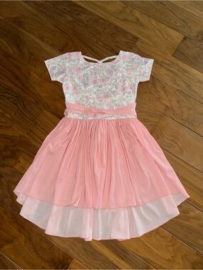 Girls Pink Floral Bodice Chiffon High-Low Dress